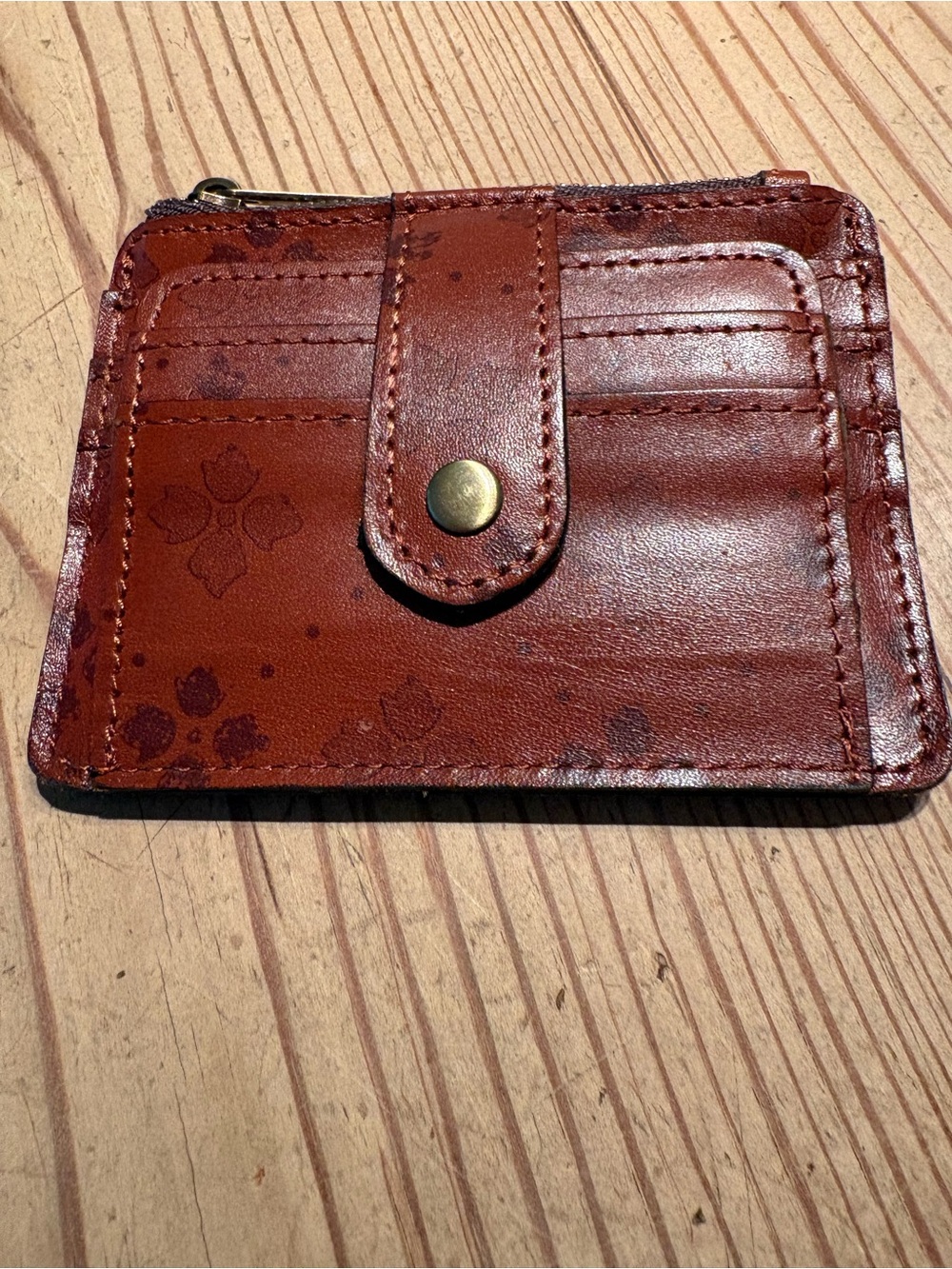 New Patricia Nash Rustic Brown Floral Embossed Leather Card Wallet